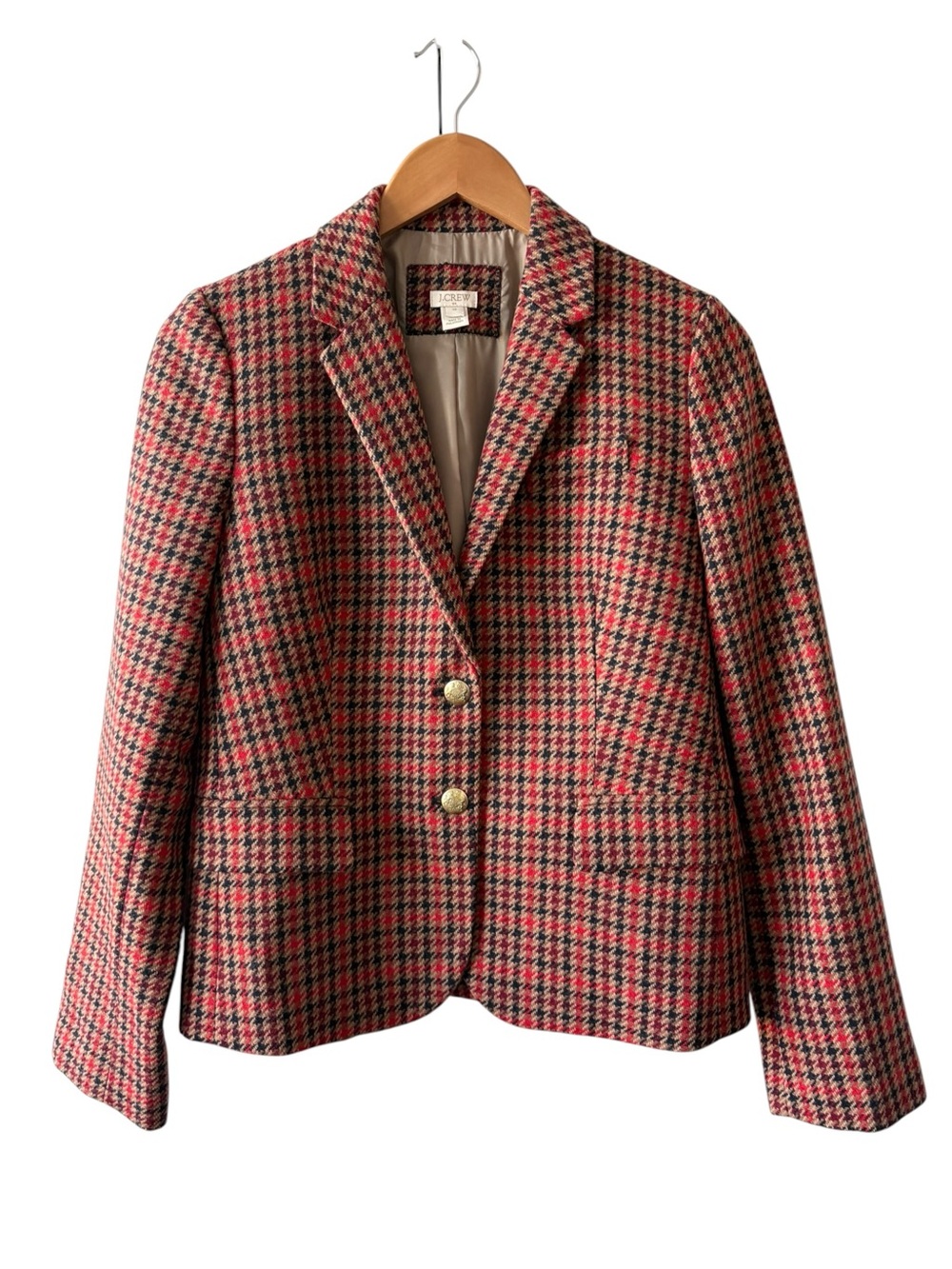 J. Crew Brown Houndstooth Wool Blend Blazer